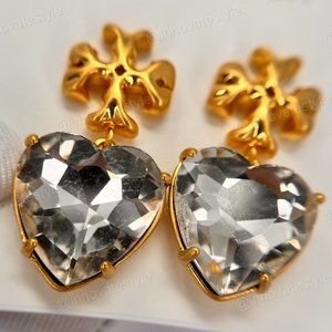 Tory Burch Clear Exaggerated Crystal Logo Earrings (BRAND NEW)